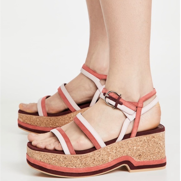 NEW Salvatore Ferragamo Mysen Platform Heel Sandal Nebbiolo/ Pink/ Bone US 9 C